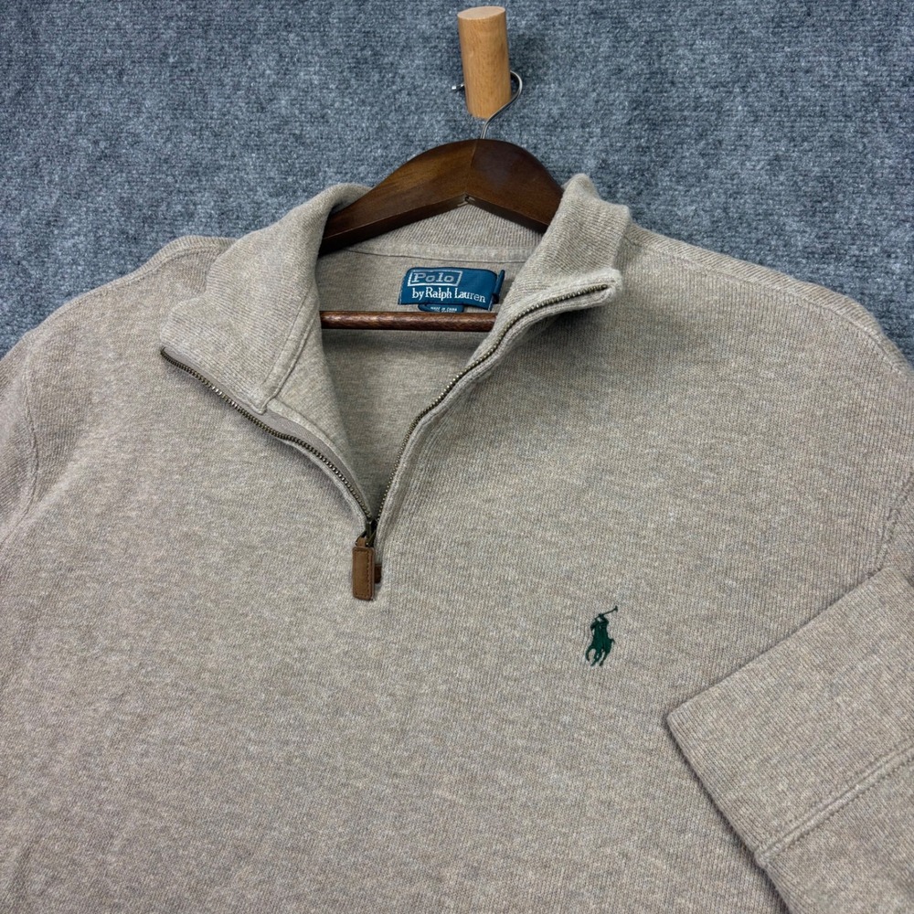 Polo Ralph Lauren Quarter Zip Pullover Mens XL Tan Cotton Knit Sweater 0650